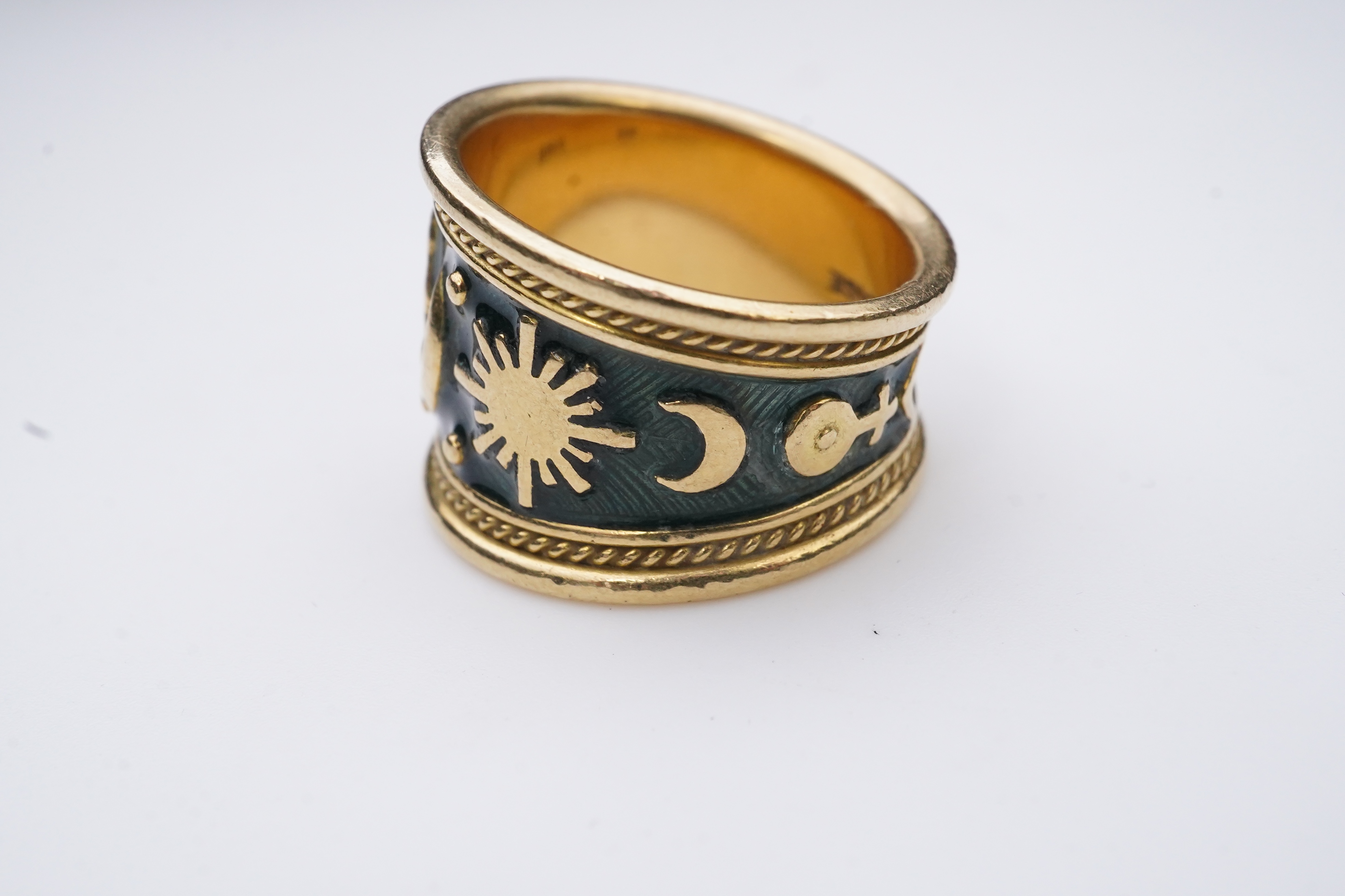 Elizabeth Gage, an enamel zodiac 'Virgo' ring, circa 1990